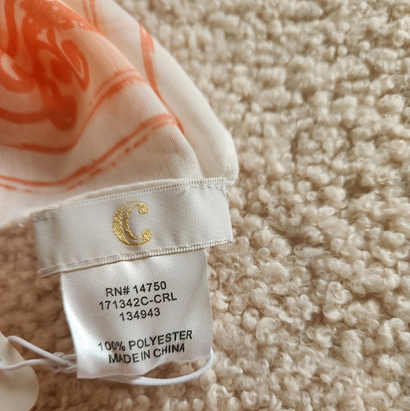 NWT Charming Charlie Orange and White Patterned Scarf - Picture 5 of 7